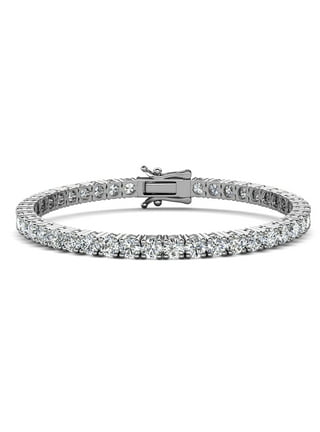 1.50CT Round Prong Set Simulated Diamond 14K White Gold Over Silver Link Tennis Bracelet Women's - 7