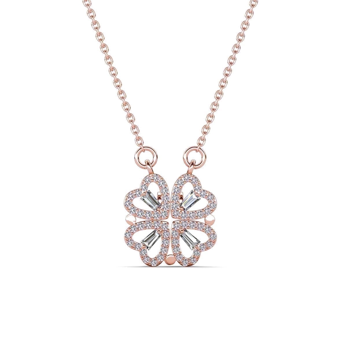 Cate & Chloe Posie 18k Rose Gold Plated Heart Clover Necklace with Swarovski Crystals for Women