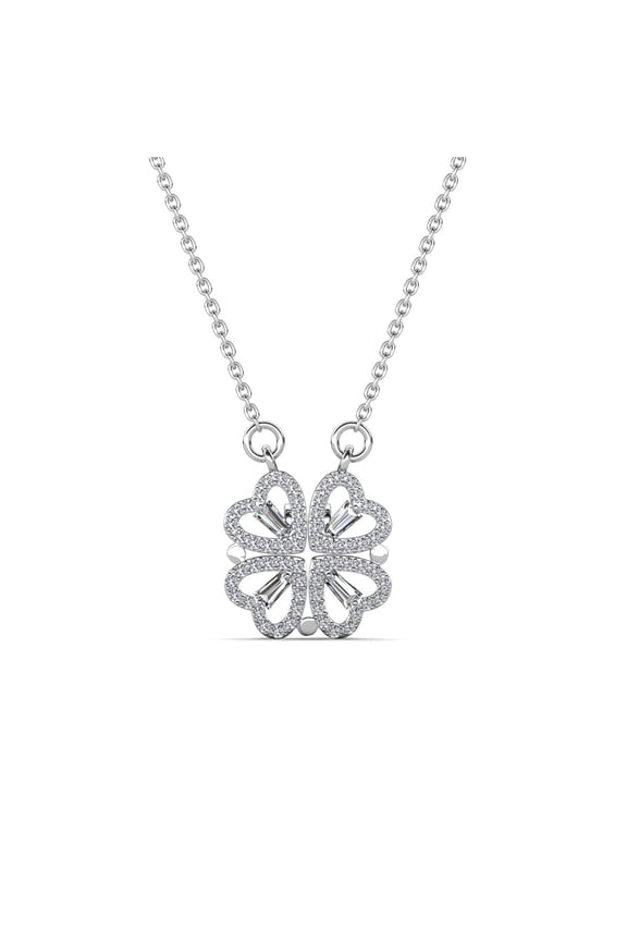 Posie 18k White Gold Plated Heart Clover Necklace with Swarovski Crystals for Women