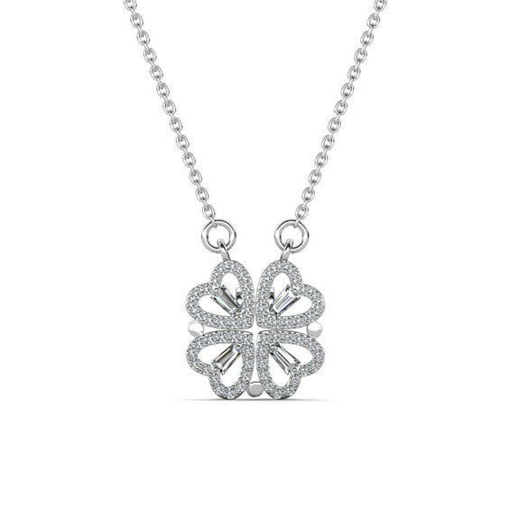 Cate & Chloe Kendra 18k White Gold Plated Heart Clover Necklace with Swarovski Crystals for Women