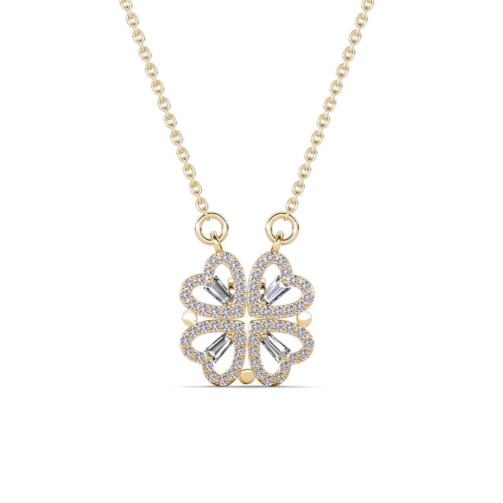Cate & Chloe Posie 18k Yellow Gold Plated Heart Clover Necklace with Swarovski Crystals for Women