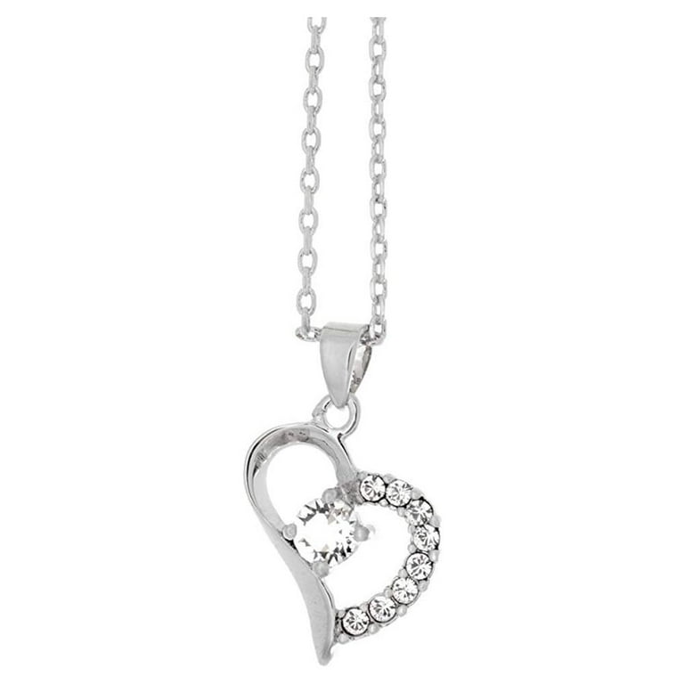 18K White Gold Diamond Heart Lock Necklace