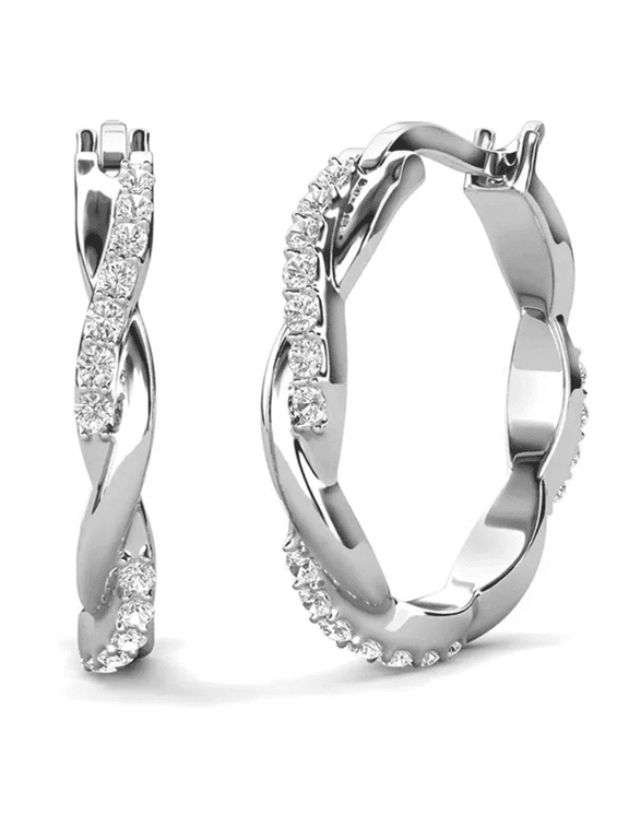 Lauren 18k White Gold Plated 22mm Hoop Earrings with Swarovski Crystals for Women