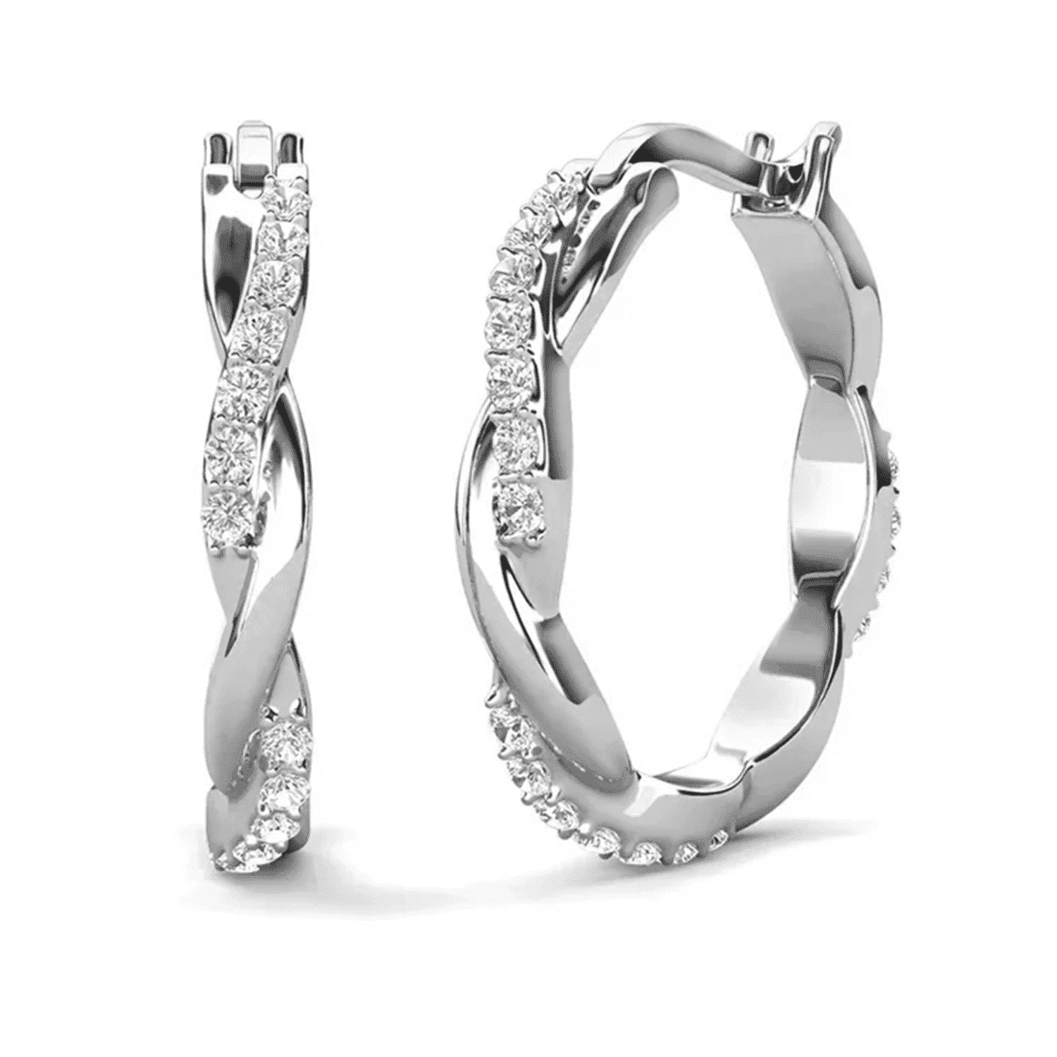 Cate & Chloe Lauren 18k White Gold Plated 22mm Hoop Earrings with Swarovski Crystals for Women