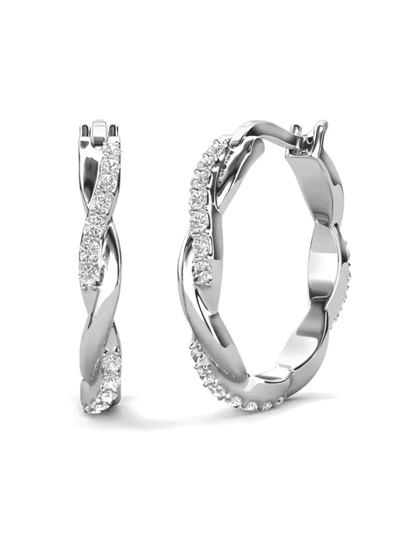 Lauren 18k White Gold Plated 22mm Hoop Earrings with Swarovski Crystals for Women