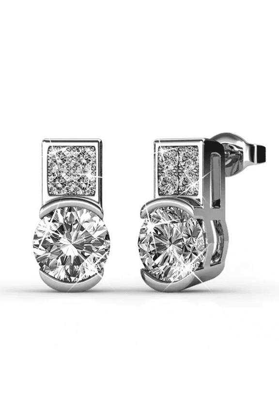 Laya 18k White Gold Plated Cluster Stud Earrings with Swarovski Crystals Gift for Women