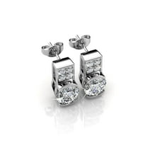 Cate & Chloe Laya 18k White Gold Earrings with Swarovski Crystals, Crystal Cluster Silver Drop Stud Earring Set w/ Solitaire Round Cut Diamond Crystals Fashion Jewelry - MSRP $119
