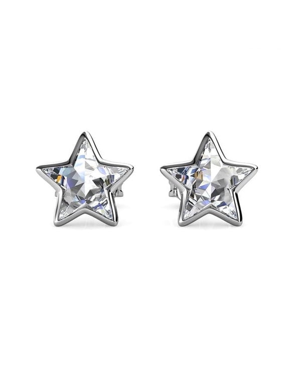 Lealani 18k White Gold Plated Dainty Stud Earrings for Women with Swarovski Crystals