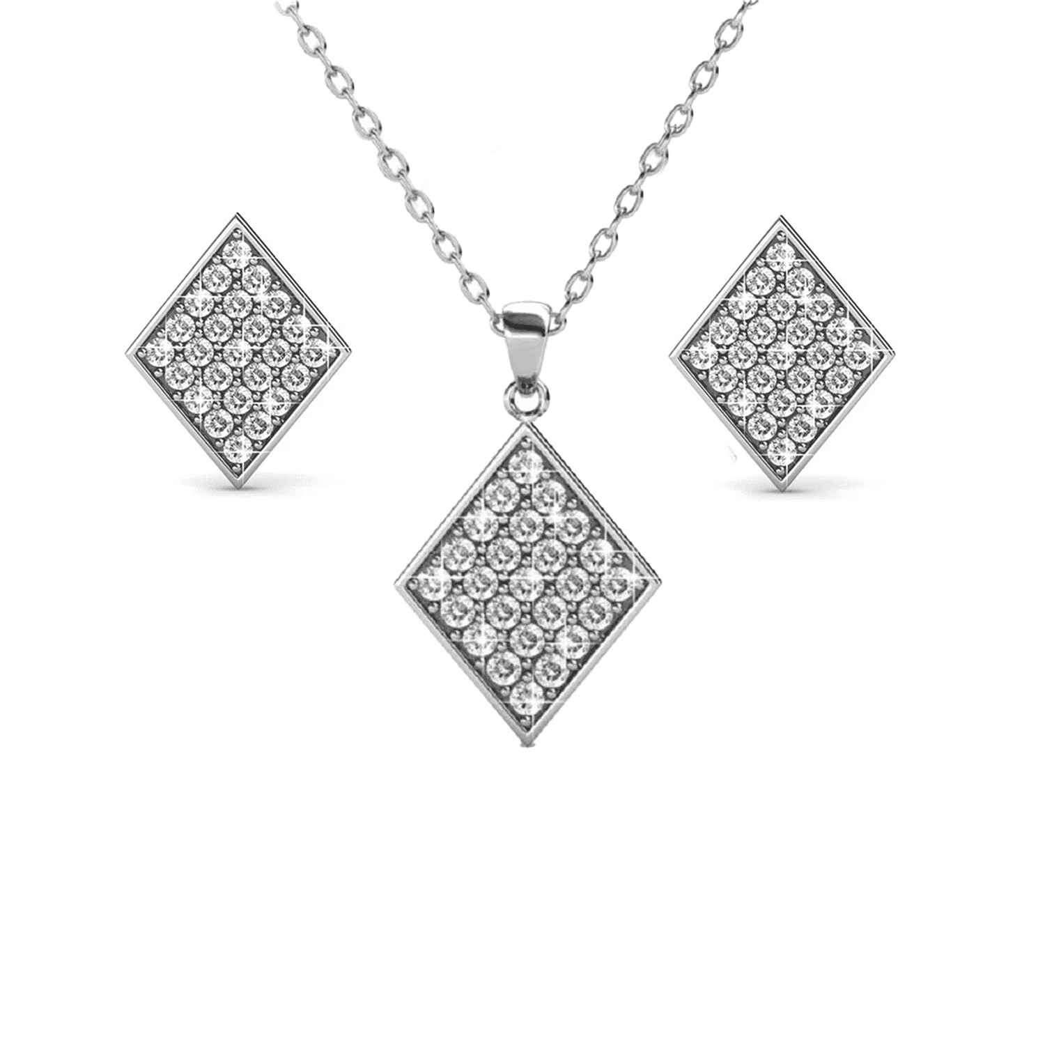 Cate & Chloe Lennon 18k White Gold Plated Silver Jewelry Set with Swarovski Crystals Gift for Women