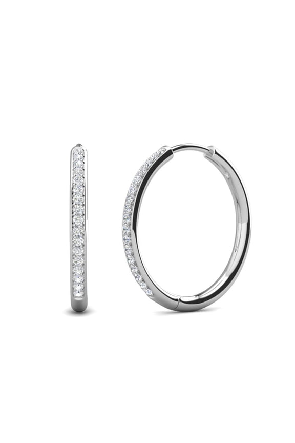 Leslie 18k White Gold Plated 20mm Hoop Earrings with Swarovski Crystals Gift for Women