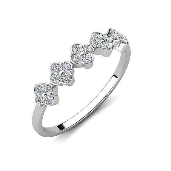 Cate & Chloe Linda 18k White Gold Plated Clover Flower Ring with Swarovski Crystals, Gift for Women