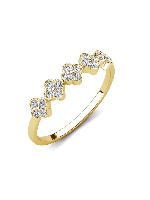 Linda 18k Yellow Gold Plated Clover Flower Ring with Swarovski Crystals, Gift for Women