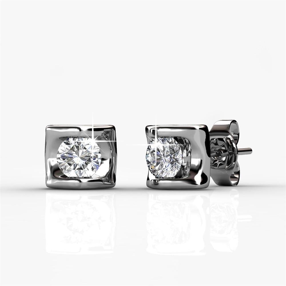 Cate & Chloe Lindsey 18k White Gold Plated Heart Stud Earrings with Swarovski Crystal Gift for Women