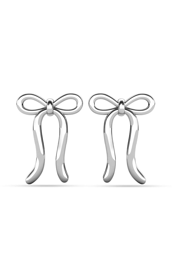 Lola 18k White Gold Plated Ribbon Bow Drop Earrings, Gift for Women