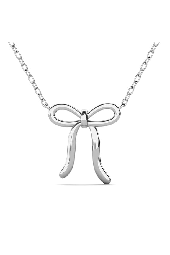 Lola 18k White Gold Plated Ribbon Bow Drop Necklace, Gift for Women