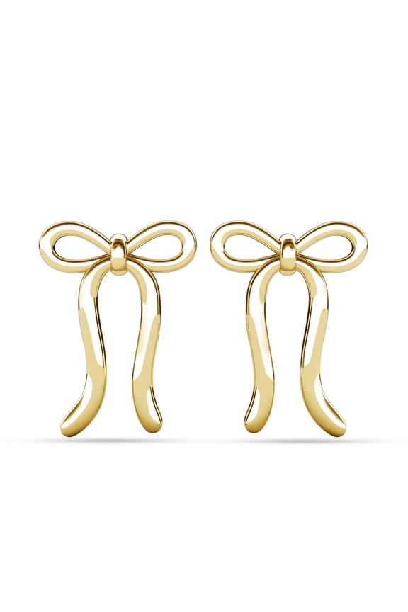 Lola 18k Yellow Gold Plated Ribbon Bow Drop Earrings, Gift for Women
