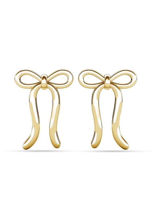 Lola 18k Yellow Gold Plated Ribbon Bow Drop Earrings, Gift for Women
