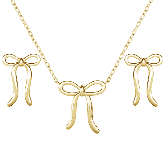 Cate & Chloe Lola 18k Yellow Gold Plated Ribbon Bow Drop Jewelry Set, Gift for Women