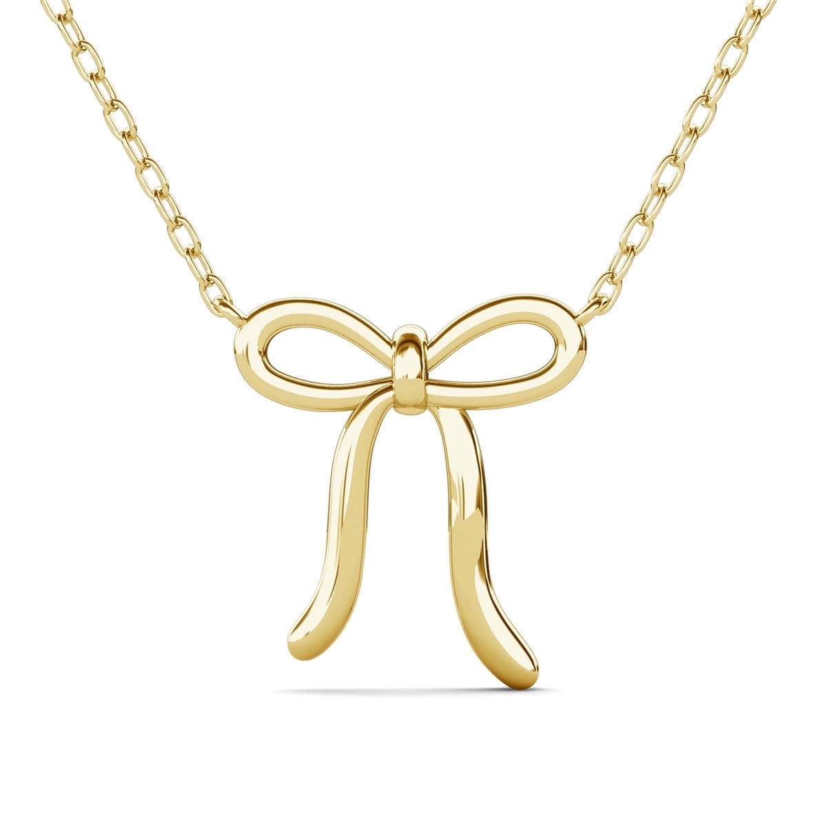 Cate & Chloe Lola 18k Yellow Gold Plated Ribbon Bow Drop Necklace, Gift for Women
