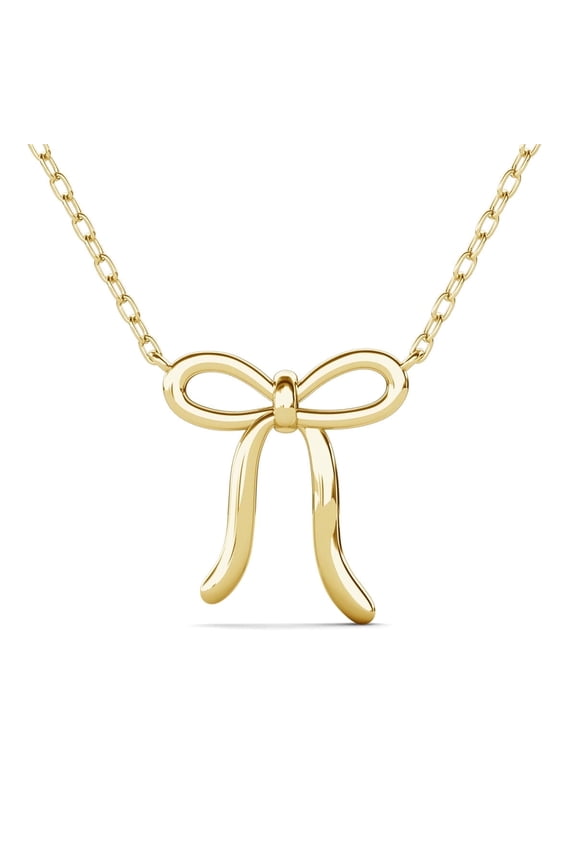 Lola 18k Yellow Gold Plated Ribbon Bow Drop Necklace, Gift for Women