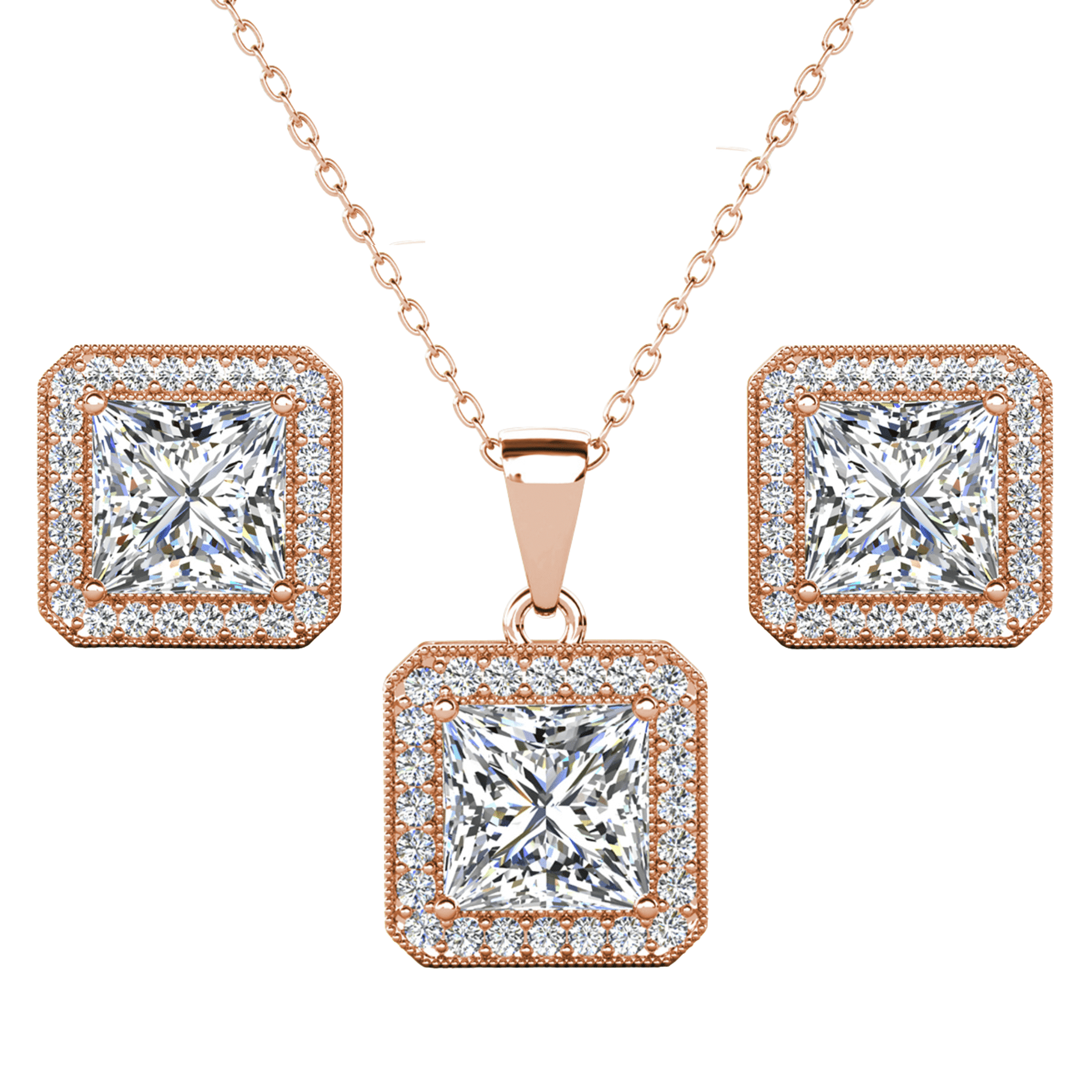 Cate & Chloe Norah 18k Rose Gold Plated Jewelry Set with Simulated Diamonds Gift for Women