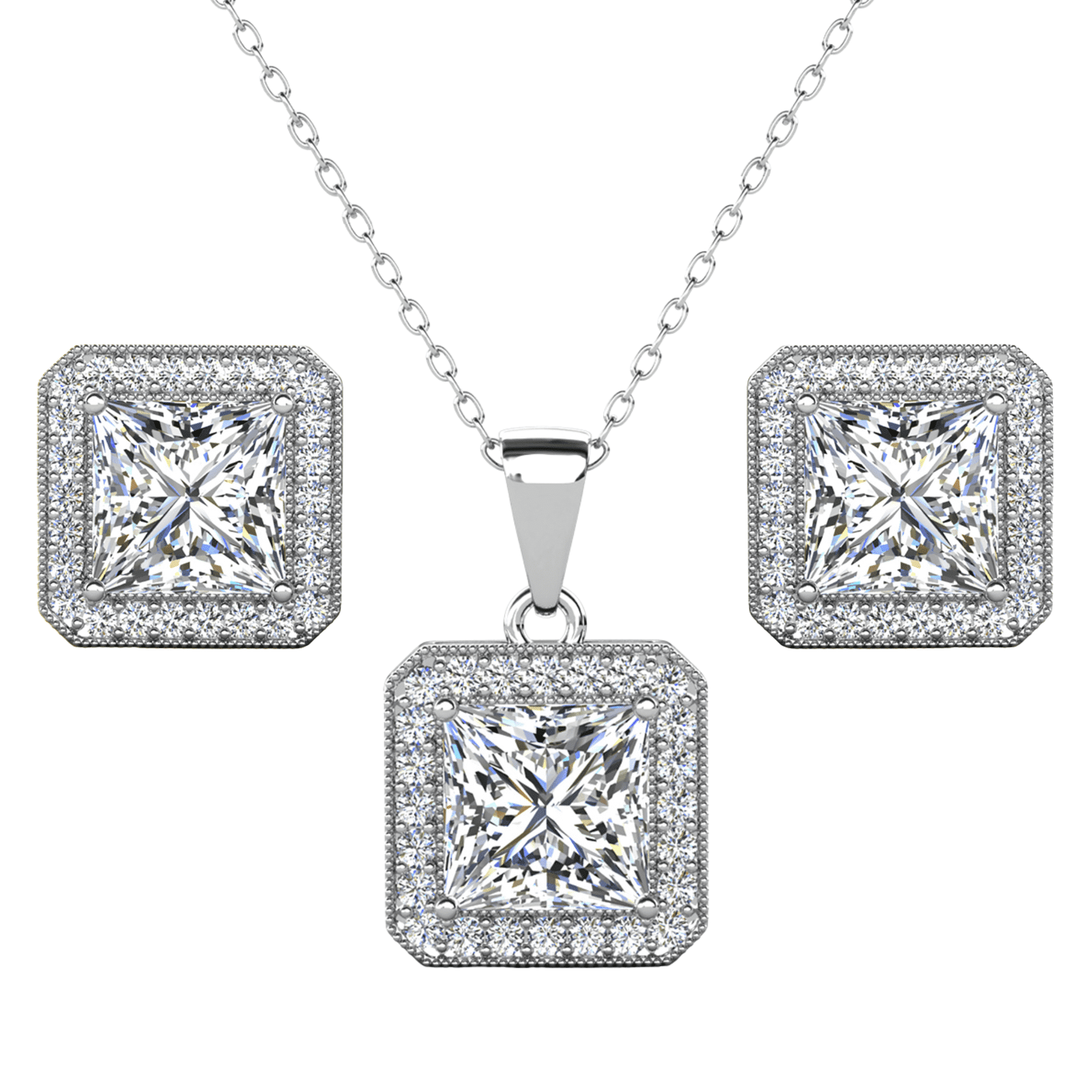 Cate & Chloe Norah 18k White Gold Plated Silver Jewelry Set with Simulated Diamonds Gift for Women
