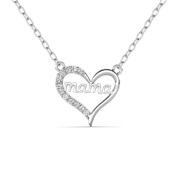 Cate & Chloe Louise 18k White Gold Plated Mama Heart Necklace with Simulated Diamonds for Women