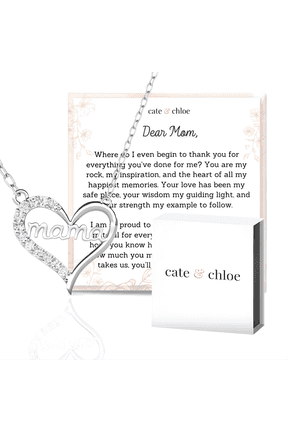 Louise 18k White Gold Plated Mama Necklace with Heartfelt Message Card, Gift for Mom