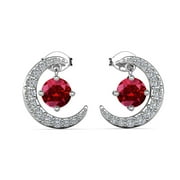 Cate & Chloe Luna 18k White Gold January Birthstone Earrings, Round Cut Garnet Crystal Earrings for Women, Silver Earrings For Girls, Hypoallergenic Earrings Set, Jewelry Gift