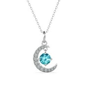 Cate & Chloe Luna 18k White Gold March Birthstone Necklace, Round Cut Aquamarine Crystal Necklace for Women, Silver Necklaces For Girls, Hypoallergenic Necklace Set, Jewelry Gift