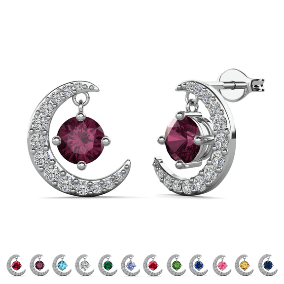 Cate & Chloe Luna February Birthstone 18k White Gold Plated Women Stud Earrings, Swarovski Crystals
