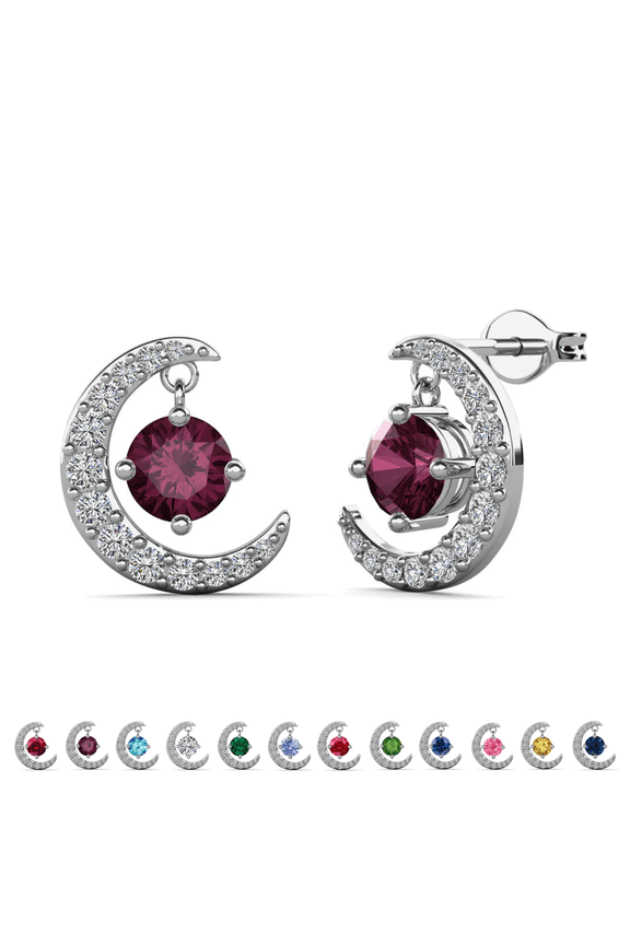 Luna February Birthstone 18k White Gold Plated Women Stud Earrings, Swarovski Crystals