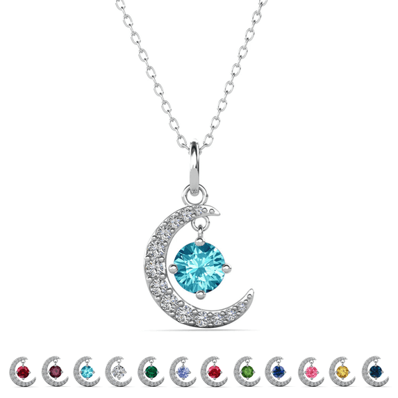 Cate & Chloe Luna March Birthstone 18k White Gold Plated Women's Necklace with Swarovski Crystal