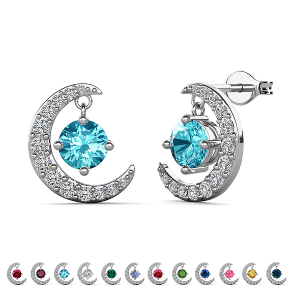 Cate & Chloe Luna March Birthstone 18k White Gold Plated Women Stud Earrings, Swarovski Crystals