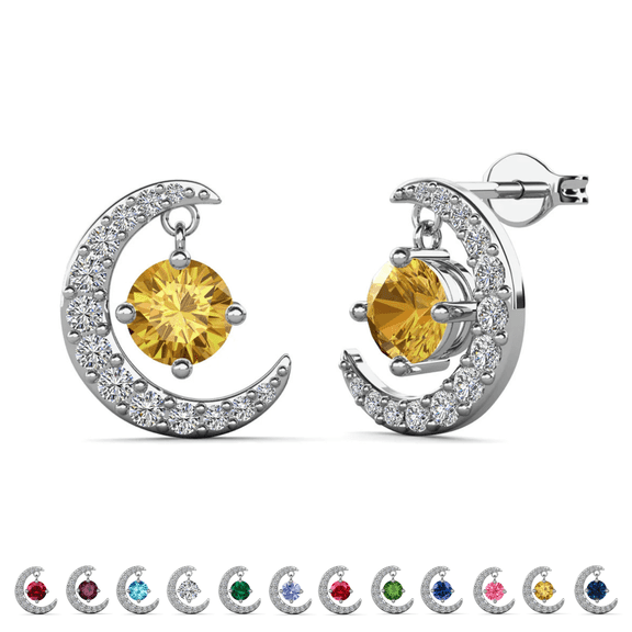 Cate & Chloe Luna November Birthstone 18k White Gold Plated Women Stud Earrings, Swarovski Crystals