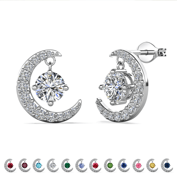 Cate & Chloe Luna April Birthstone 18k White Gold Plated Women Stud Earrings, Swarovski Crystals