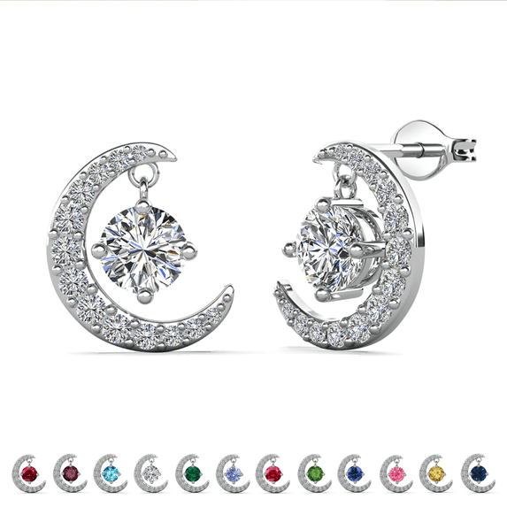 Cate & Chloe Luna April Birthstone 18k White Gold Plated Women Stud Earrings, Swarovski Crystals
