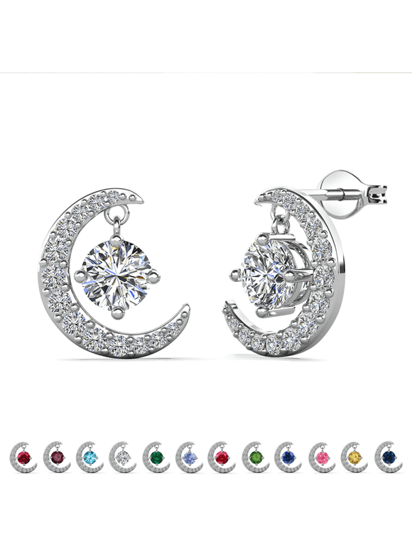 Luna April Birthstone 18k White Gold Plated Women Stud Earrings, Swarovski Crystals