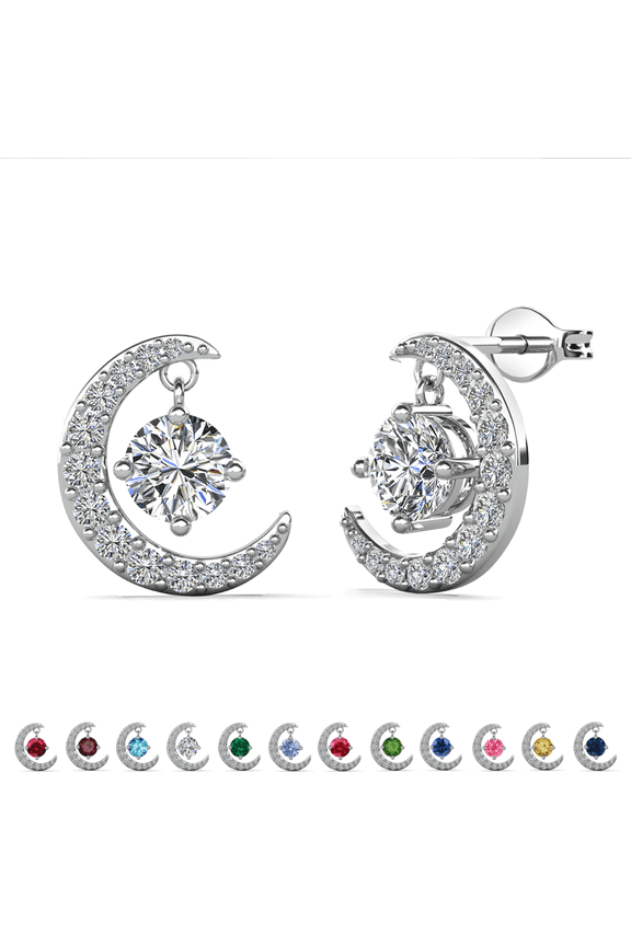 Luna April Birthstone 18k White Gold Plated Women Stud Earrings, Swarovski Crystals