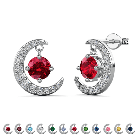 Cate & Chloe Luna January Birthstone 18k White Gold Plated Women Stud Earrings, Swarovski Crystals