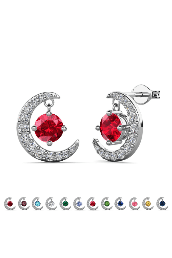 Luna July Birthstone 18k White Gold Plated Women Stud Earrings, Swarovski Crystals