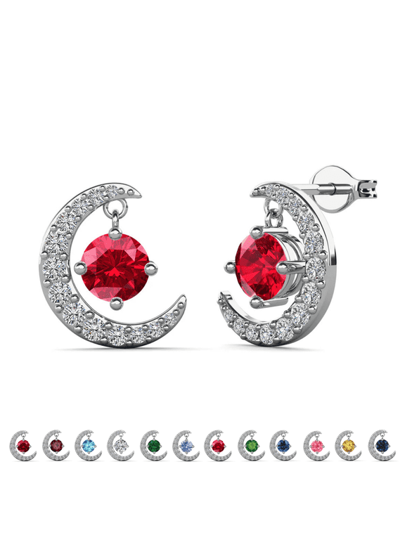 Luna July Birthstone 18k White Gold Plated Women Stud Earrings, Swarovski Crystals