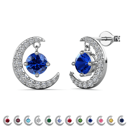Cate & Chloe Luna September Birthstone 18k White Gold Plated Women Stud Earrings, Swarovski Crystals