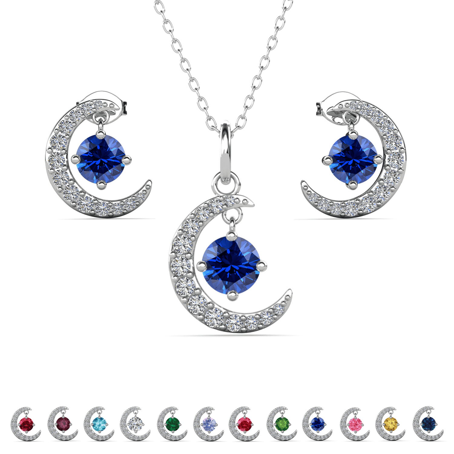 Cate & Chloe Luna September Birthstone 18k White Gold Plated Women jewelry Set, Swarovski Crystals