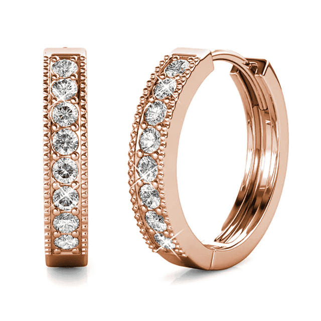 Cate & Chloe Lydia 18k Rose Gold Plated 16mm Hoop Earrings with Swarovski Crystals Gift for Women