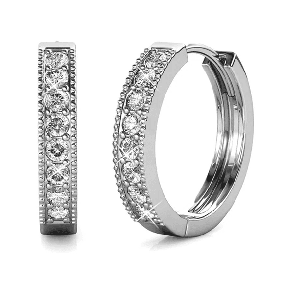 Cate & Chloe Lydia 18k White Gold Plated 16mm Hoop Earrings with Swarovski Crystals Gift for Women