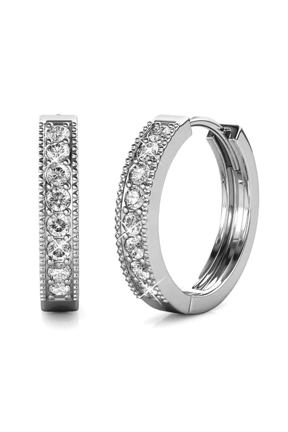 Lydia 18k White Gold Plated 16mm Hoop Earrings with Swarovski Crystals Gift for Women