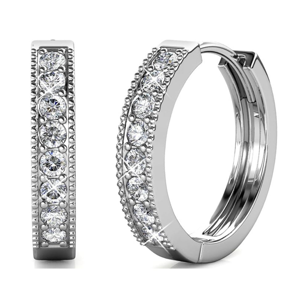 Lydia 18k White Gold Plated 16mm Hoop Earrings with Swarovski Crystals Gift for Women