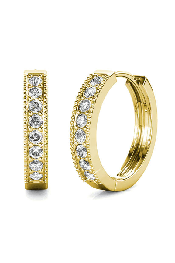 Lydia 18k Yellow Gold Plated 16mm Hoop Earrings with Swarovski Crystals Gift for Women