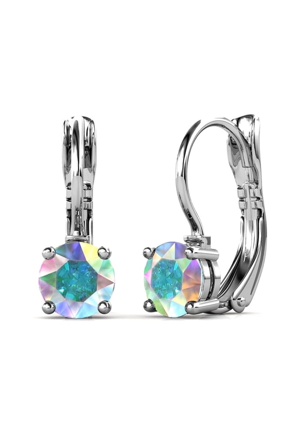 Lyric 18k White Gold Plated Drop Earrings with Swarovski Opal Crystals Gift for Women